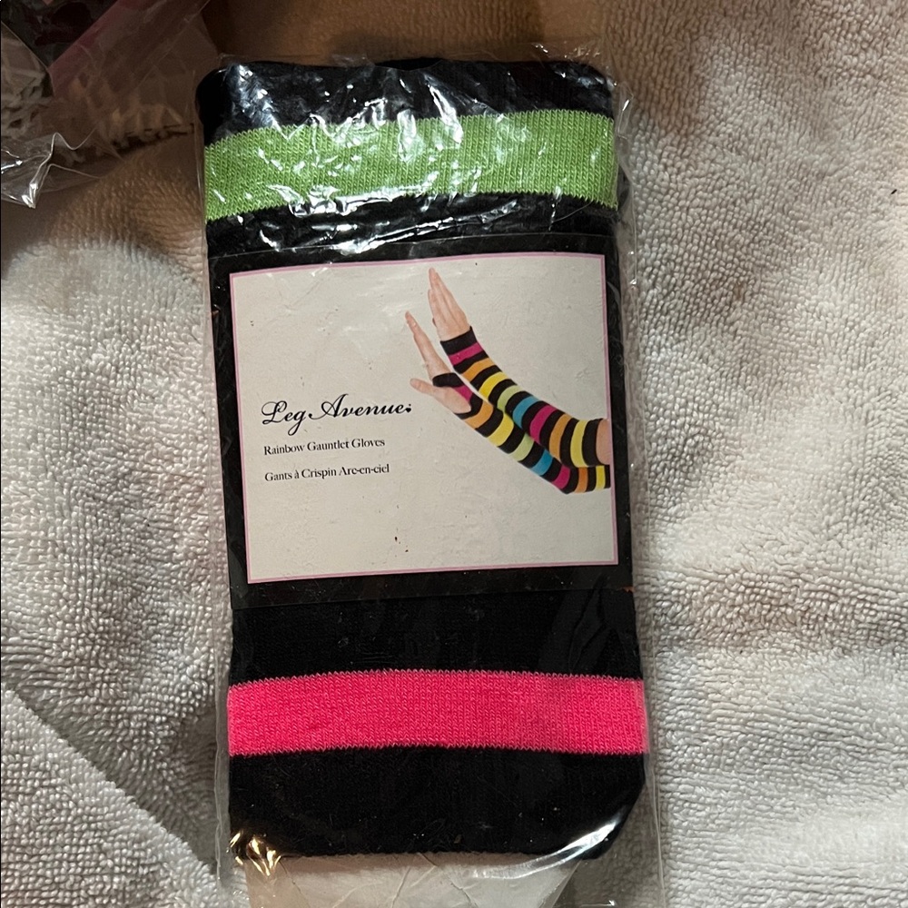Leg Avenue Black Striped Gauntlet Gloves with Rainbow of Colors